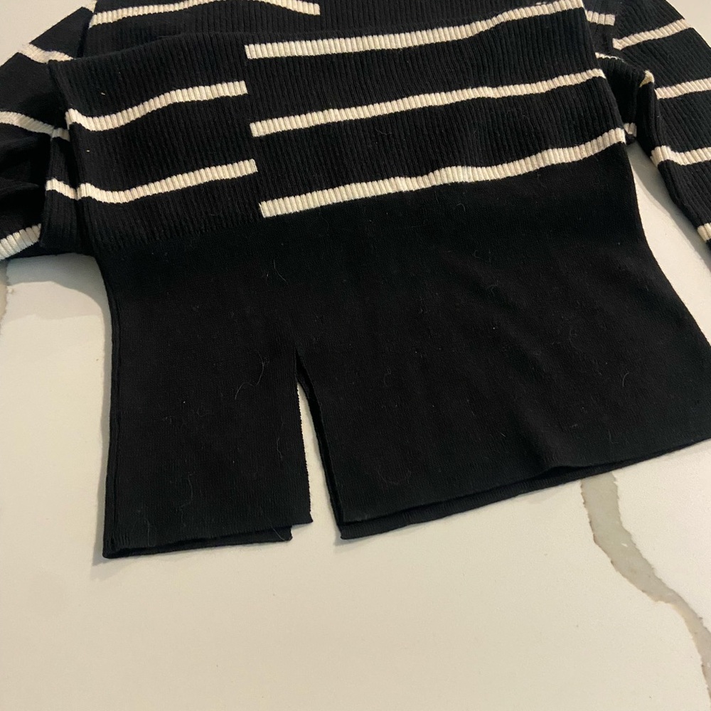 McQ by Alexander McQueen Black and White Striped Distort Midi Dress - Picture 6 of 13